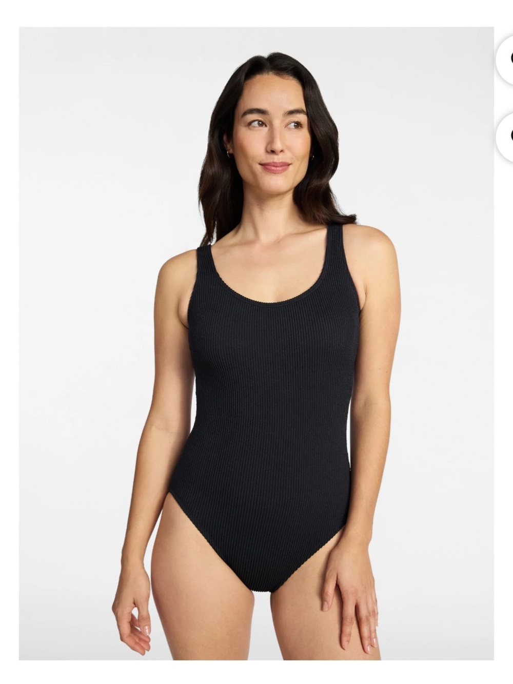 Women’s Time and Tru Black Ribbed Scoop One-Piece Swimsuit Large